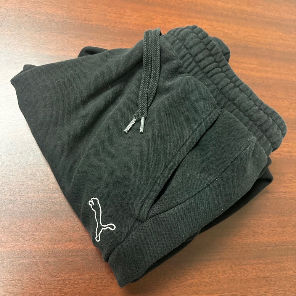 Puma Jogger Sweatpants Kids Medium Black Logo Elastic Waist Activewear Casual